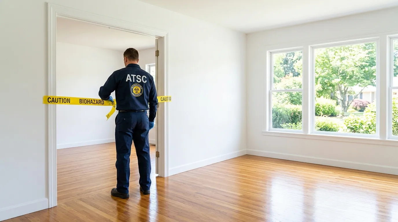 Certified biohazard cleanup crew performing Trauma Scene Cleanup in West Newton